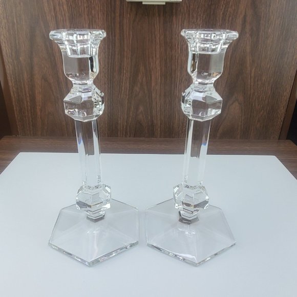 Vintage Val St. Lambert Crystal Gardenia 9" Candlesticks - Picture 3 of 11
